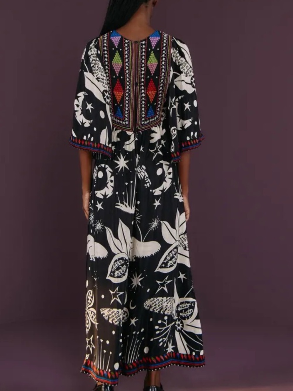 NWT Anthropologie Farm Rio Black & White Cerrado Sky Maxi Dress boho - Picture 2 of 15